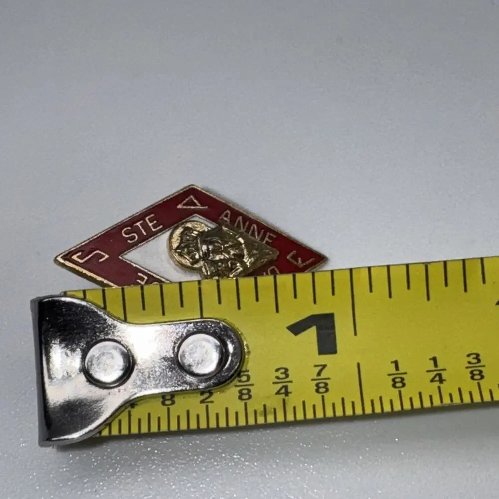 Vintage Dames of Saint Anne Red Enamel Lapel Pin Brooch Gold Tone